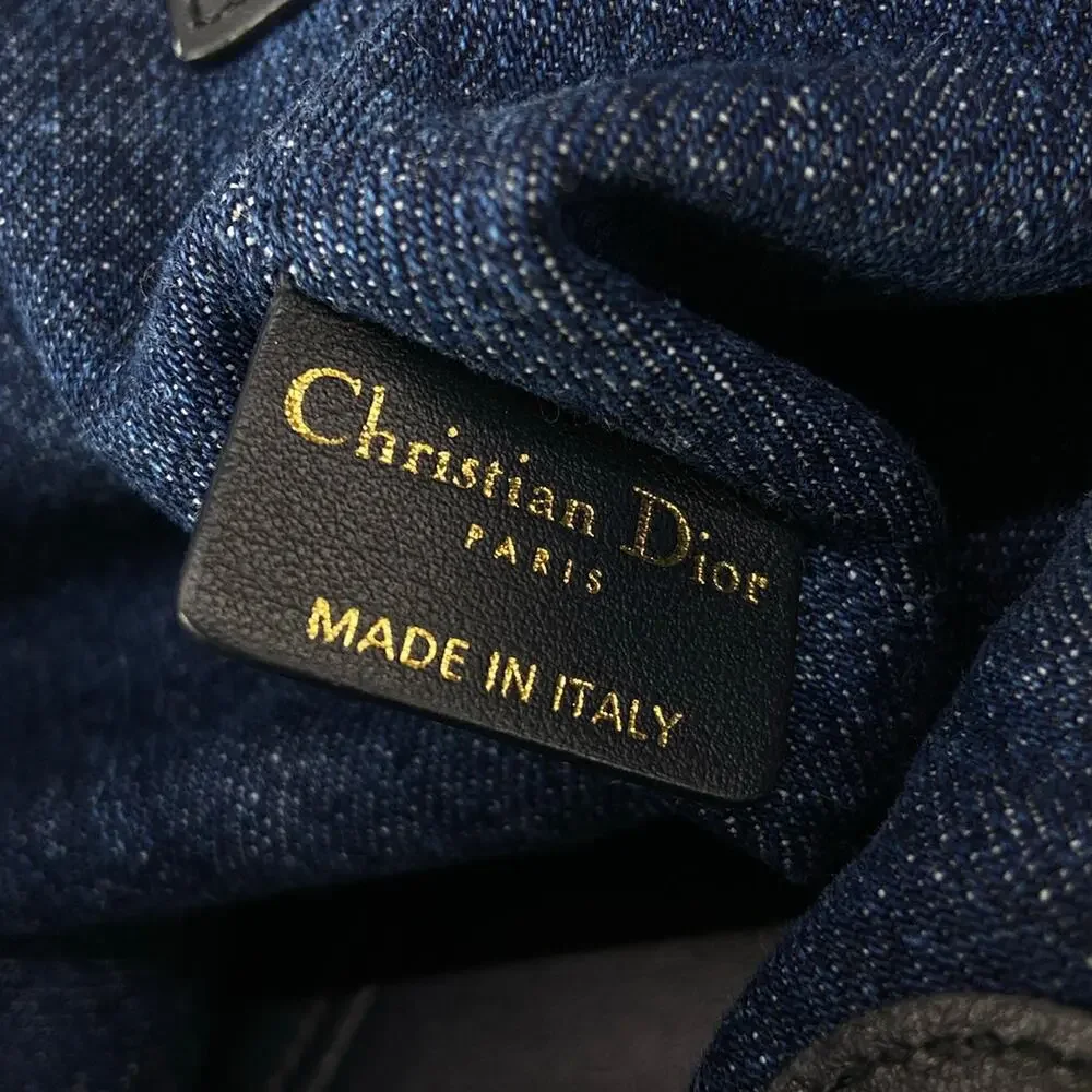 Christian Dior Toujours Bag Large Tote Bag Blue Dark Navy Jacquard Leather